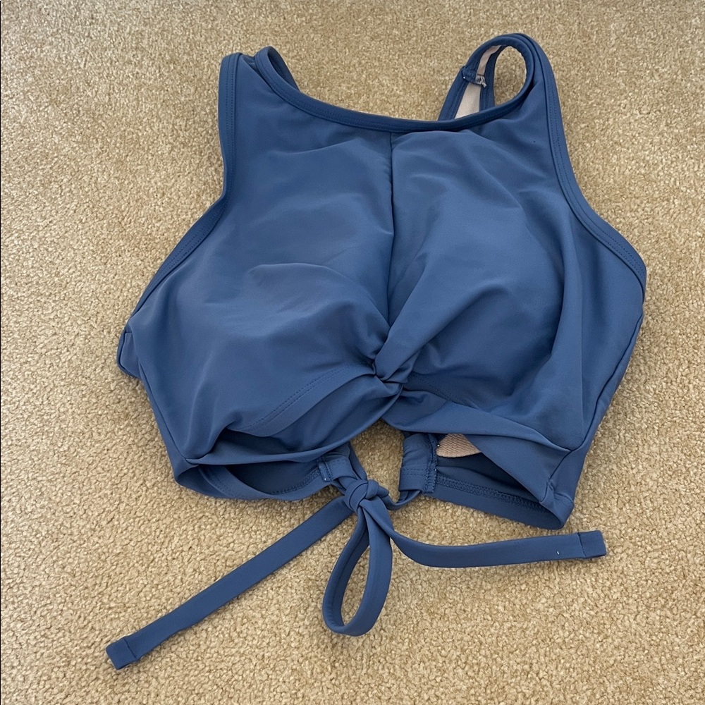 Kona Sol Deep Blue High Neck Tie-Front Bikini Top
